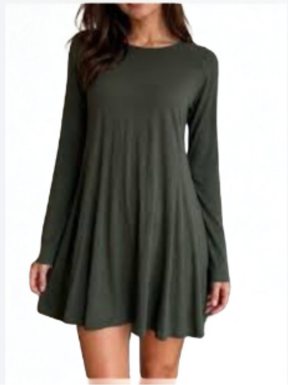 Forever 21 Olive Green Long Sleeve Scoop Neck Dress Open Back
